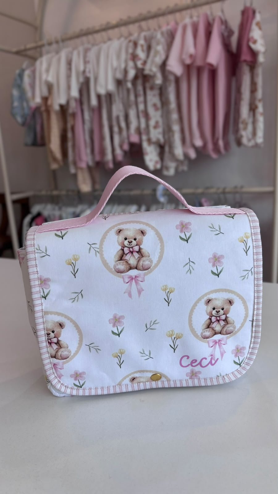 Bolsa Personalizada Ursinho Laço - Nome Bordado