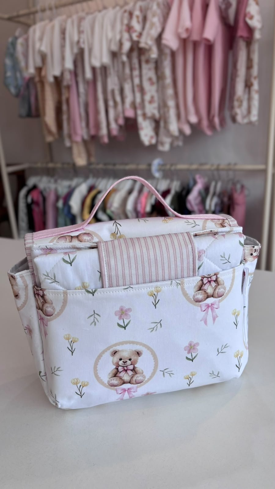 Bolsa Maternidade Ursinho Florzinhas Rosa